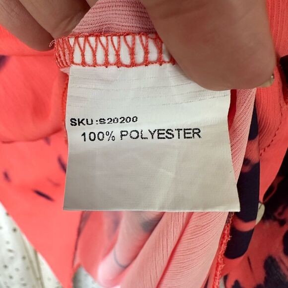 Chicme Sheer Orange Tie Dye Waterfall Sleeve Bohemian V Neck Button Down Blouse - Picture 6 of 7